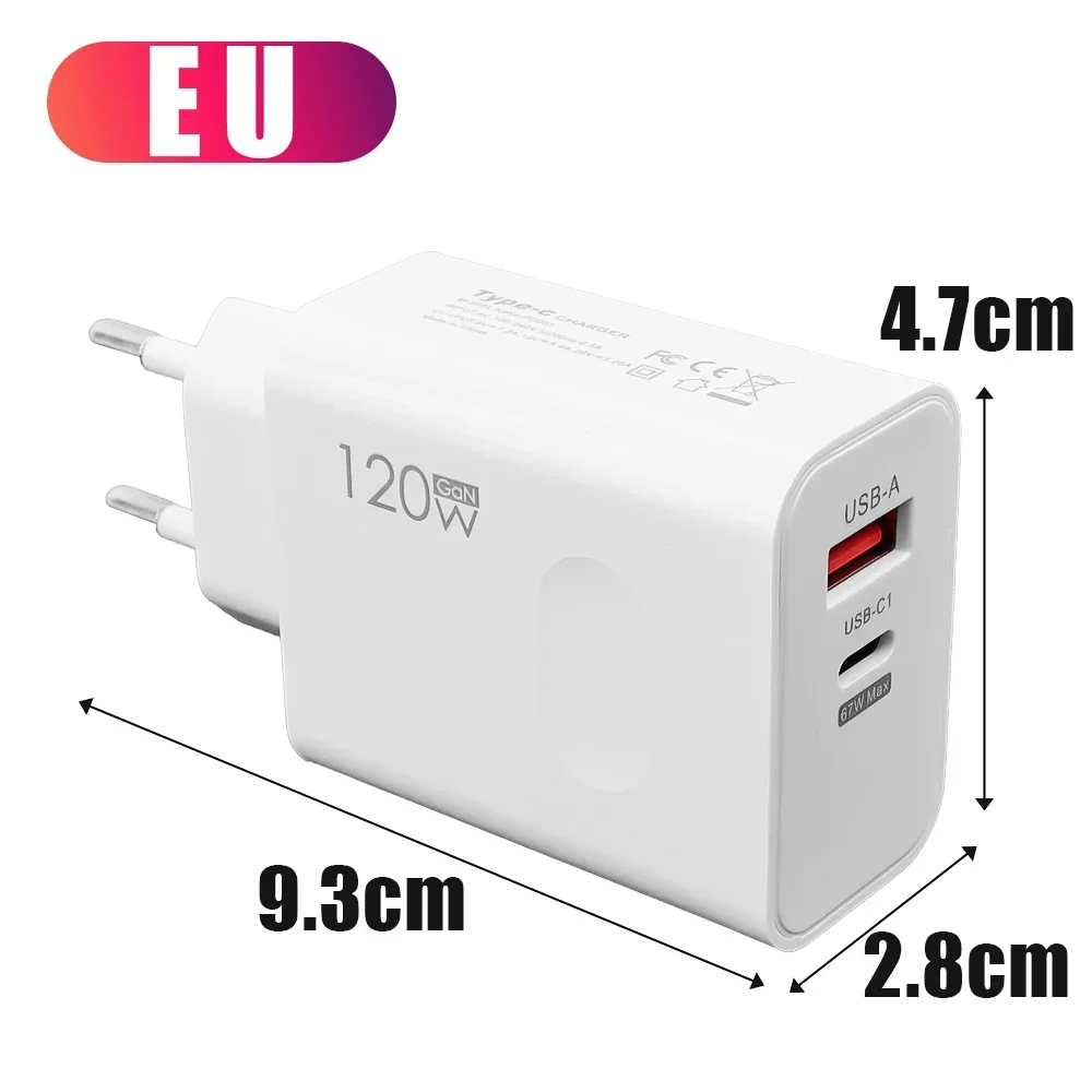 ตัวเลือกสินค้า อะแดปเตอร์ชาร์จเร็ว 120W พร้อมสาย USB Type C PD รองรับการชาร์จเร็ว สำหรับ iPhone 17 16 15 Pro Xiaomi Samsung Oneplus Huawei