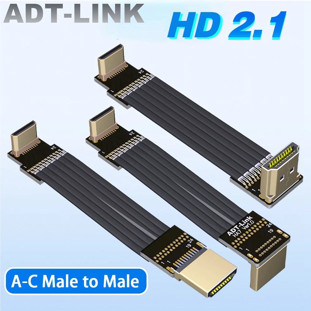 

24Pin Type A-C Mini HD 2.1 Extension Cable Shielded HD V2.1 Male to Male Ribbon Flat Cable 4K/144Hz 48Gbps Data Video&Audio HDTV