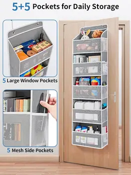 Over the Door Organizer Storage 5 Shelf Hanging Door Organizer with 5 Large Capacity Pockets for Bedroom Bathroom 1pcs 4