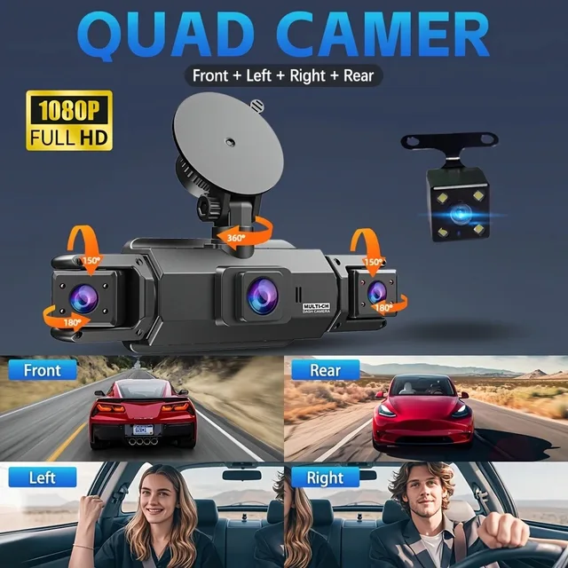 4Lens 360° Dash cam Voice 1080P Video Recorder Car DVR Recording camera Front left right Rear View Auto 4ch dashcam 24H Parking 2