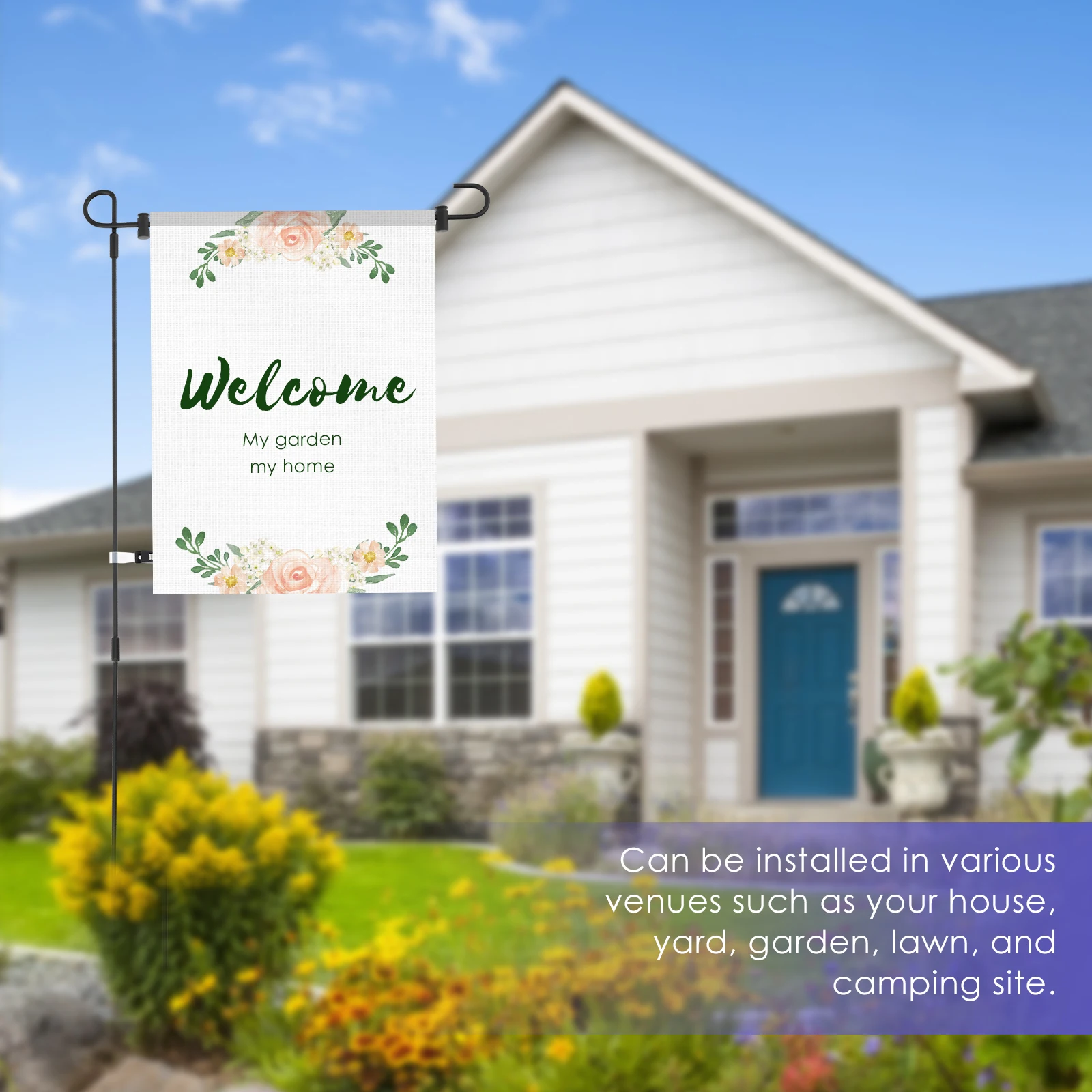 Garden Flag Holder Rust Resistant Wrought Iron Yard Flag Stand with Windproof Clips 34 Inch Metal Flag Poles for Outdoor Decor