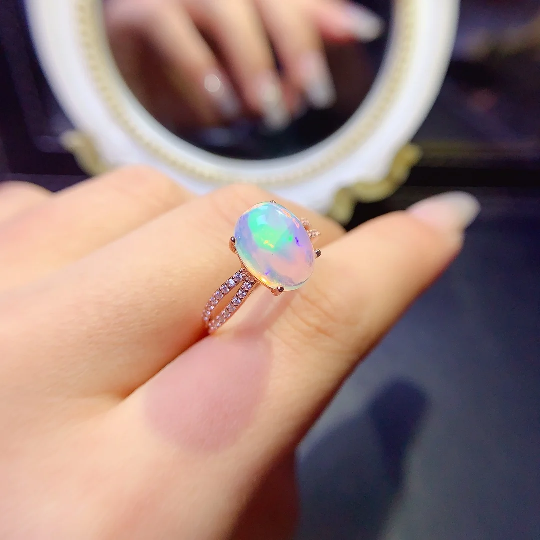 Ladies 925 silver plated 18K white gold Rose gold set natural opal ring Color Ultra bright engagement gift Free shipping Ladies 925 silver plated 18K white gold Rose gold set natural opal ring Color Ultra bright engagement gift Free shipping