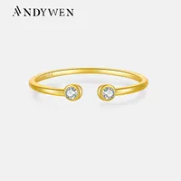 ANDYWEN 100% 925 Sterling Silver Gold Clear CZ Resizable Women Silver Ring 2024 Spring Valentiens Luxury Fine Jewelry Gift