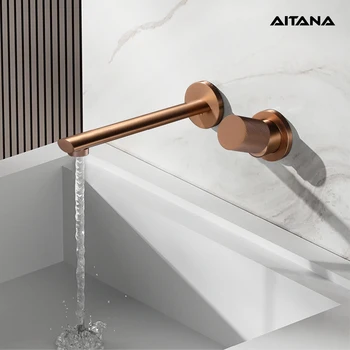 Luxruy Rose Gold ทองเหลืองฝังผนังห้องน้ํา Faucet.2hole เดี่ยวปรับความดันน้ําและ Hot & Cold Water Hidden TAP 1