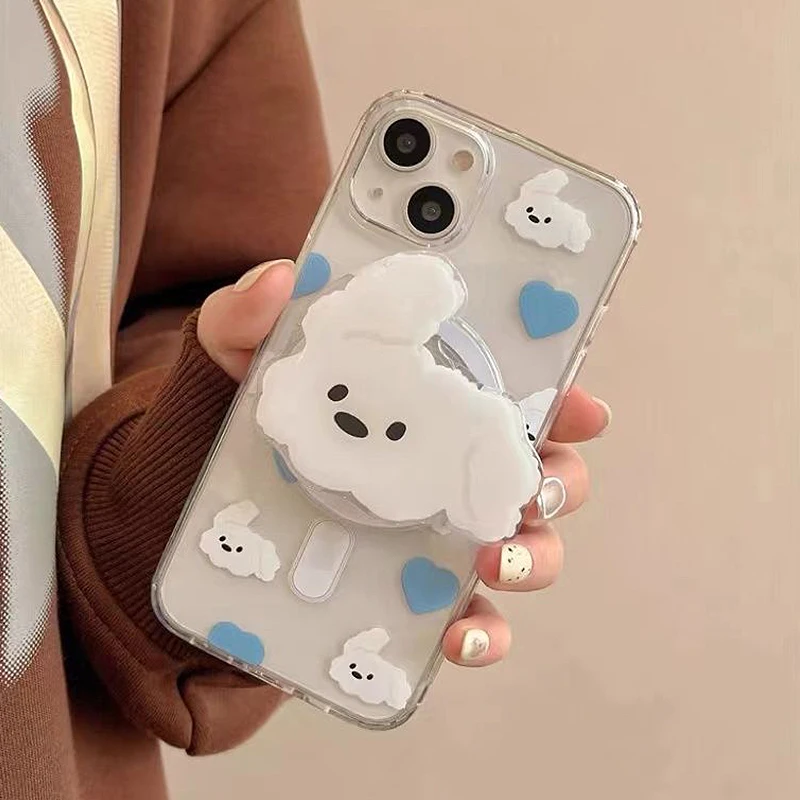 한국 귀여운 베이지 강아지 마그네틱 홀더 그립 Tok Griptok 전화 스탠드 홀더 지원 iPhone 15 14 13 Pad Magsafe Smart Tok