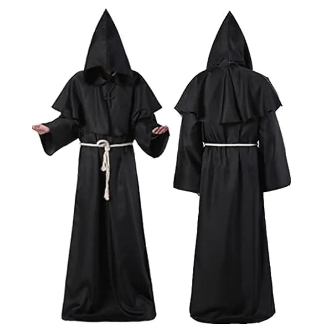 

Medieval Monk Robe Costume with Hood Priest Robe Outfit Medieval Cloak Tunic Halloween Cosplay For Stage