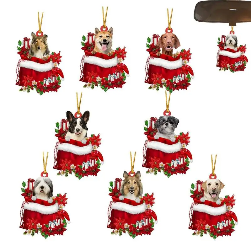 

Рождественская собака, декоративный кулон, милая собака, автомобиль, Очаровательное украшение, украшение для рождественской елки, 2D Акриловый Декор для дома, искусственные принадлежности