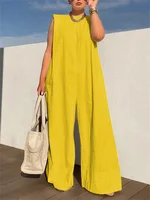 Lemongor Women's Shoulder Pad Jumpsuits 2025 New Summer Sleeveless Solid Color Oversize Loose Casual Fashion Wide Leg Jump Suits - Image 5