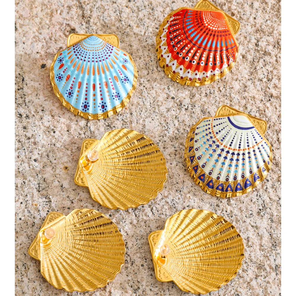 Yhpup Jewelry Metal Shell Big Earrings for Women Summer