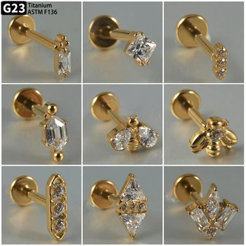 Dreamlee G23 Solid Titanium Inner Screw Flat Back Tragus Cartilage Earring Rook Helix Stud Lobe Labret Piercing Jewelry 16g