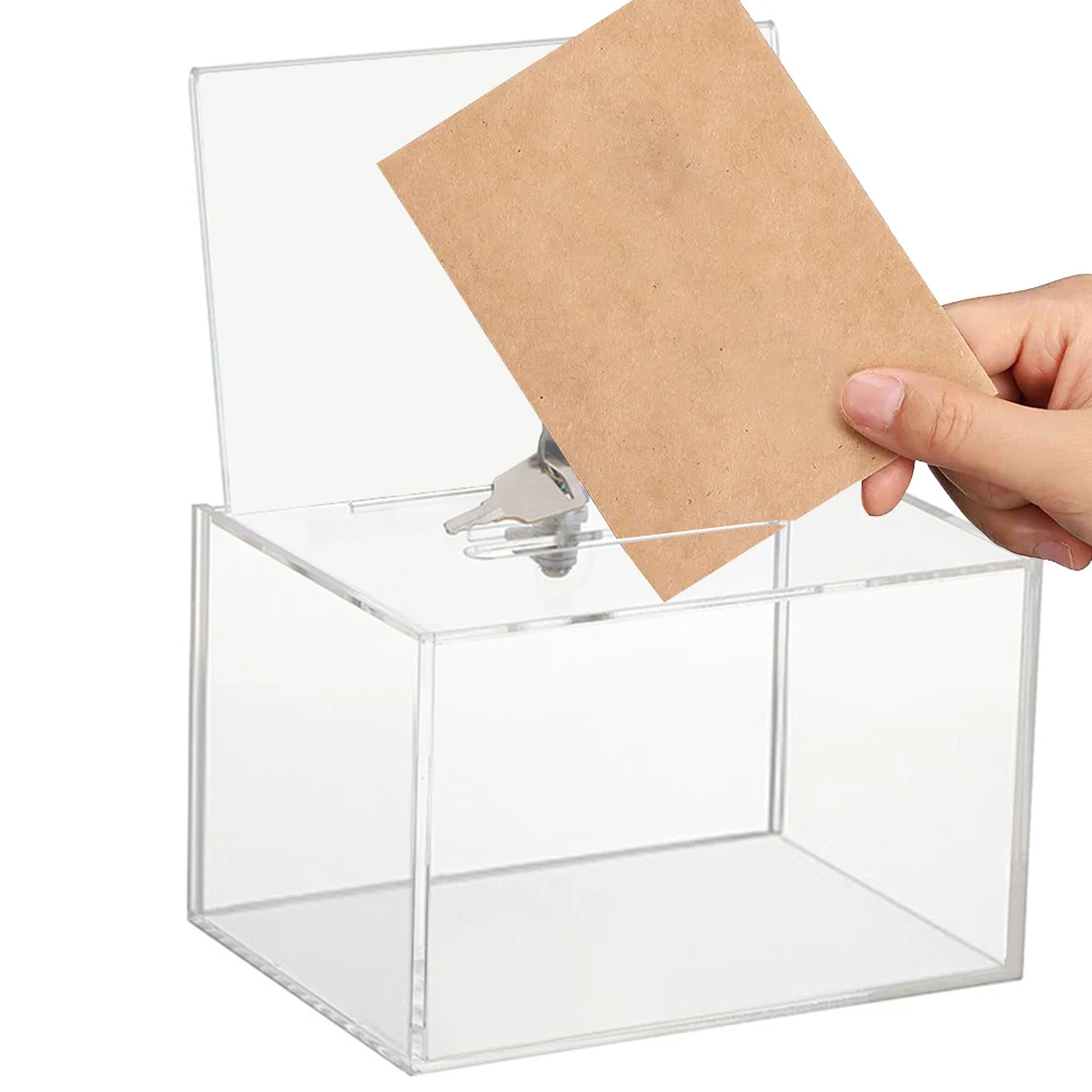 Acrylic Donation Box with Lock and Sign Holder Raffle Ticket Container Clear Ballot Box for Voting Charity Ballot Suggestions