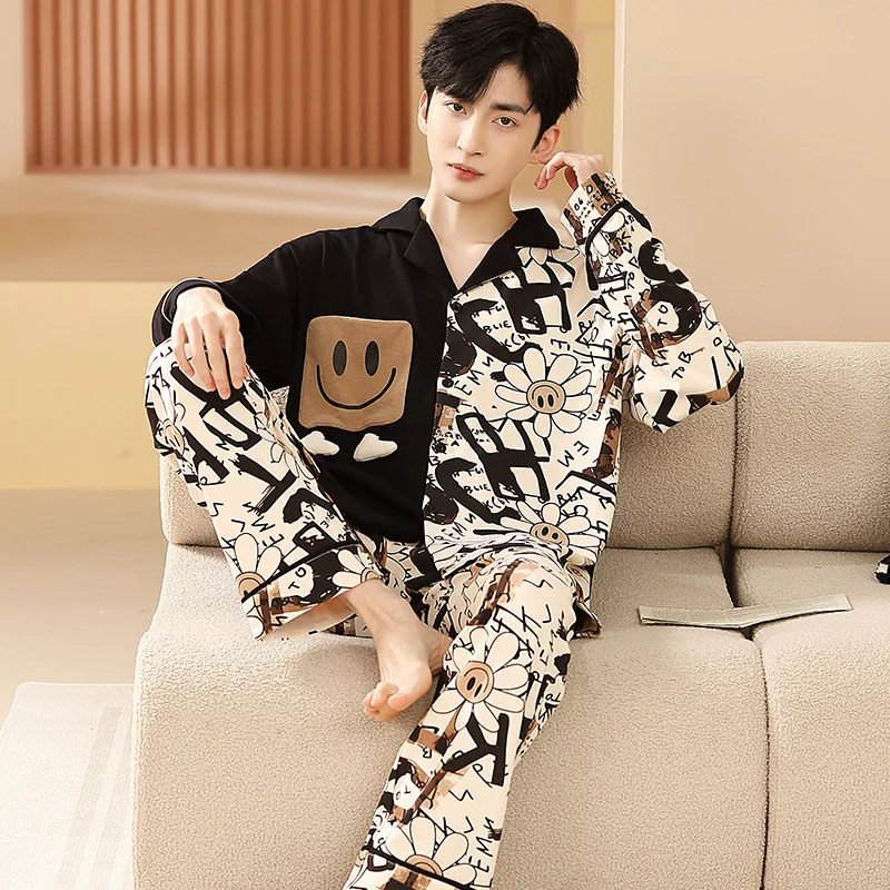 Pajama sets Cotton Pajamas Men's Spring and Autumn Long Sleeve Pants Home Suit Cosy Thermal Pajamas Both Men Women