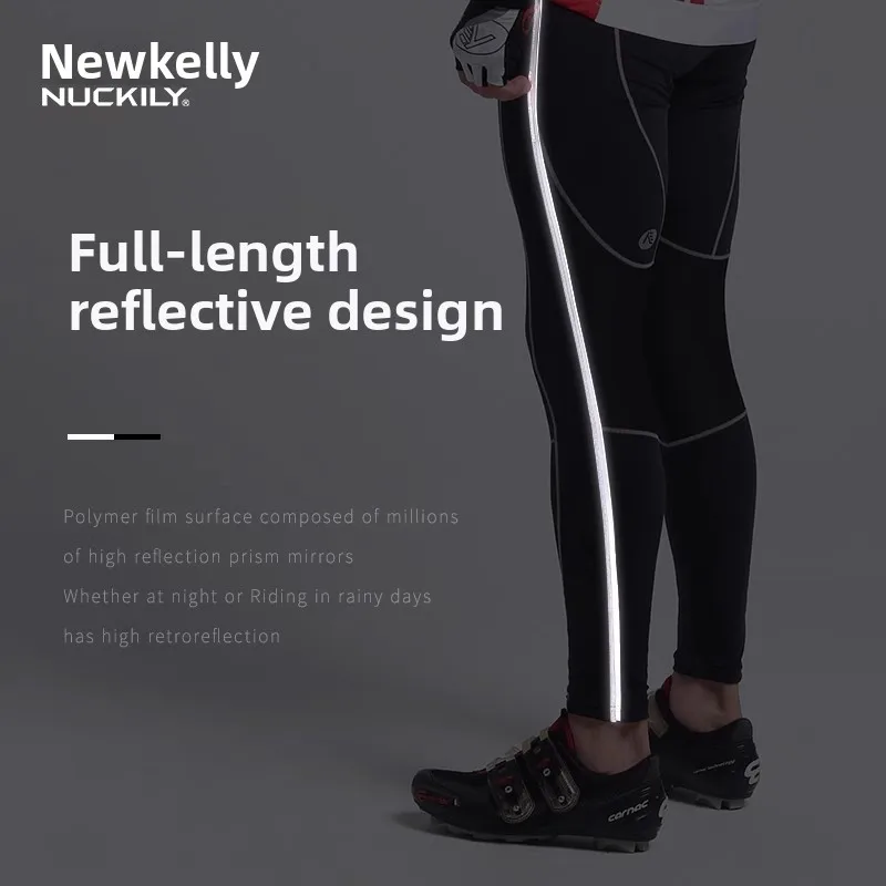 NUCKILY 남성용 사이클링 팬츠 3D 실리콘 패딩 풀렝스 반사형 통기성 속건성 컴프레션 바이크 타이츠