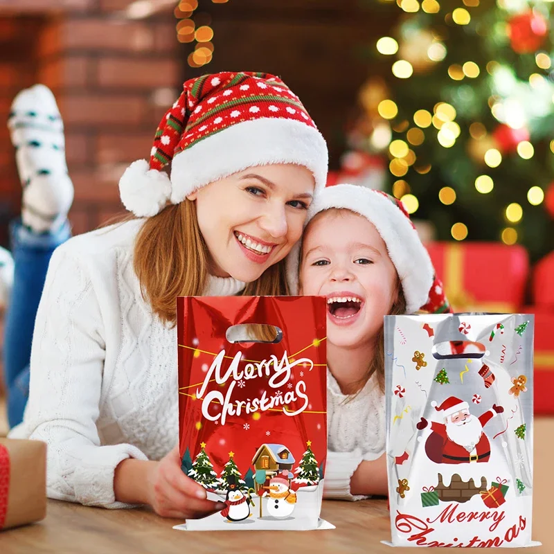 10/30pcs Christmas Gift Bag Cartoon Plastic Candy Cookie Packaging Navidad Decoration for Family Kid New Year Gift gift bags christmas gift bags christmas candy packaging