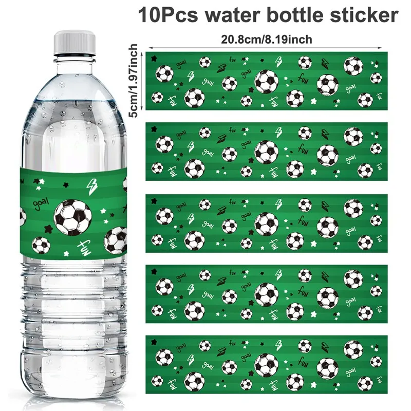 10 Stück grüne Fußball-Flaschenetiketten, Aufkleber mit Fußball-Motiv für die Dekoration von Erstgeburtstagsfeiern, Sport-Dekoration – Detail 3
