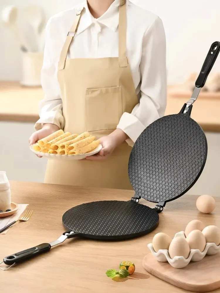 Household Egg Roll Mold Non-stick Egg Roll Presser Ice Cream Cone Mold Cake Pastry Cookie Baking Pan(17cm) egg roll mold