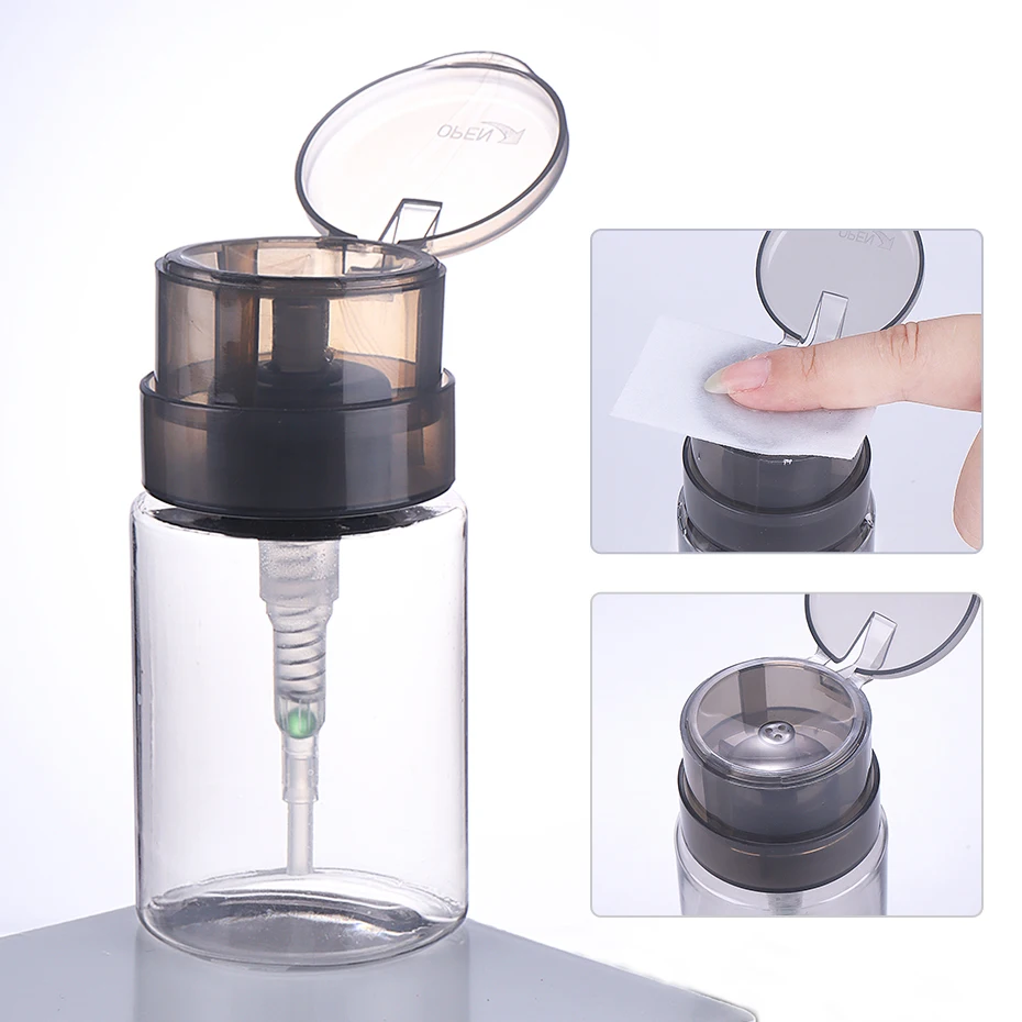 Description Picture 2 of item100ml Nail Refillable Empty Press Pump Bottle Clear Black Dispenser Liquid Container Remover Cleaner Polish Makeup Manicure Tool