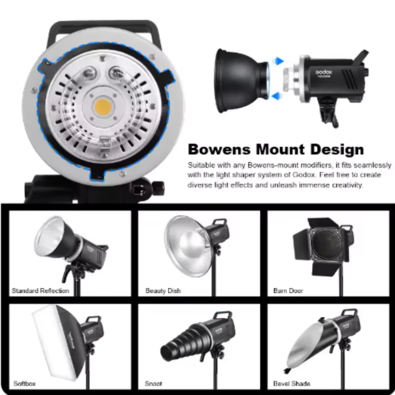 Godox 200W MS200V 300W MS300V LED 스튜디오 플래시 내장 2.4G 무선 수신기 경량 컴팩트 보웬스 마운트 LED 모델링 램프