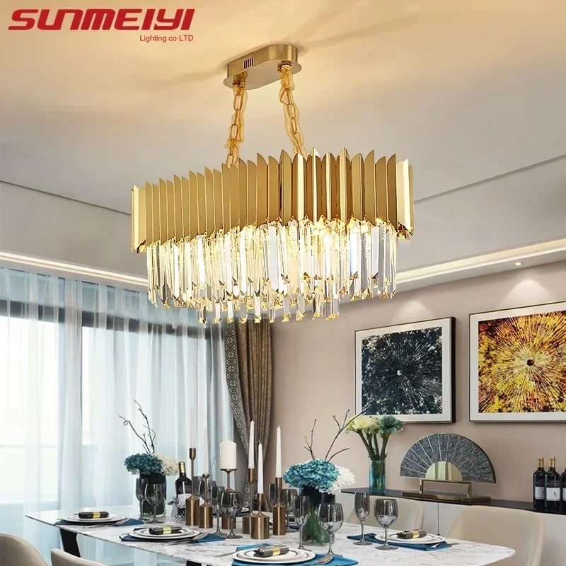 

Lighting Chandelier Modern Polished Long Living Room Dining Room k9 Crystal Lamp Luxury Crystal Chandelier