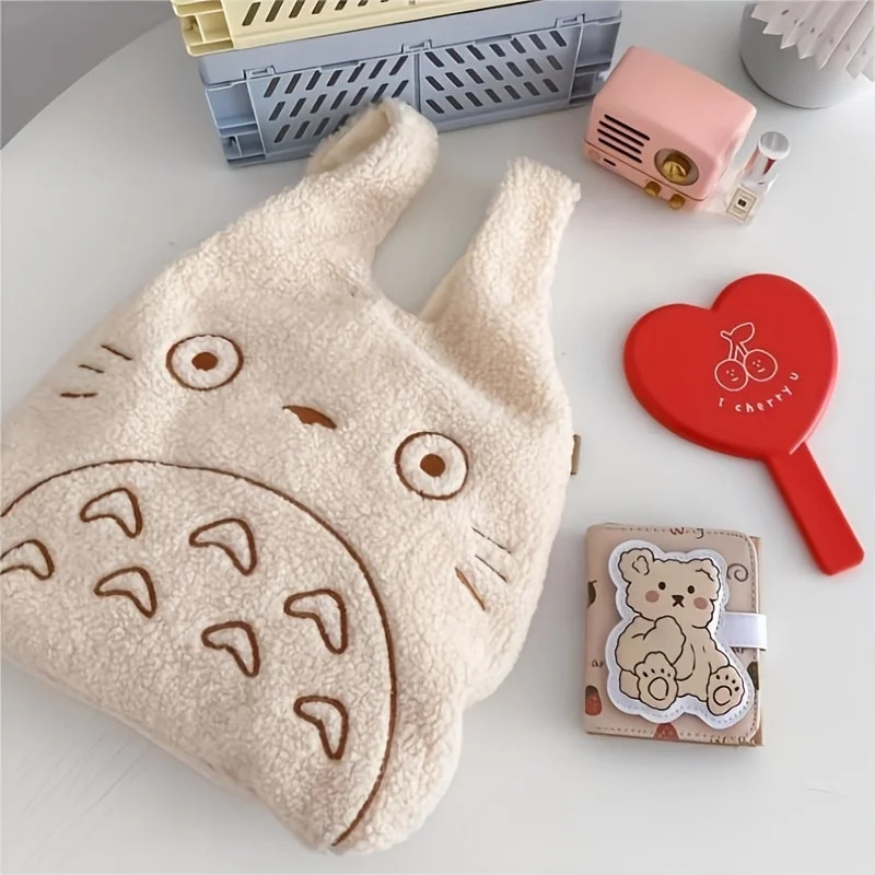 Women Fluffy Corduroy Kawaii Handbag Woman Outdoor Lunch Bag for School Office Picnic No-closure Handbag