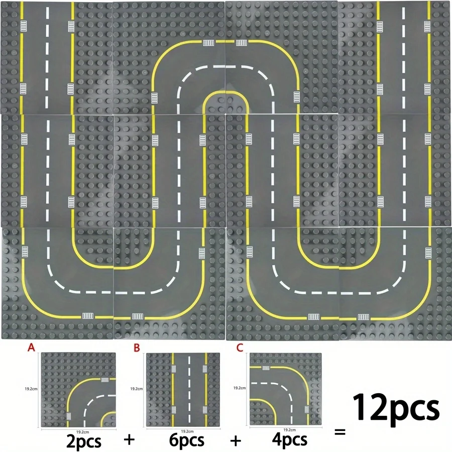 7,51 Zoll * 7,51 Zoll große Partikel Dot City Road Street Grundplatte gerade Kurve Bausteine Ziegel Grundplatte Kinderspielzeug – Detail 3