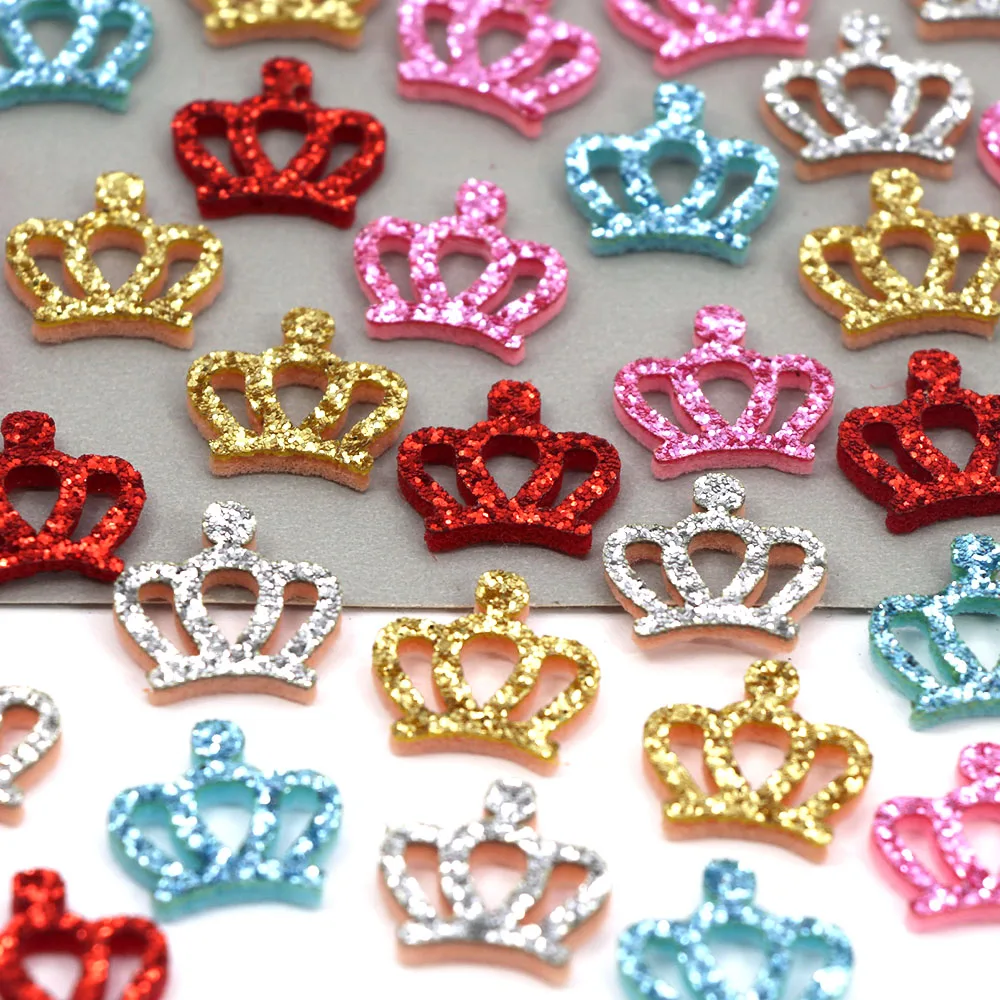 50Pcs Glitter Small Crown Patches Felt Pads Applique Patches on Clothes  Hair Clip Bows for Girls Scrapbooking Accessories17x17MM