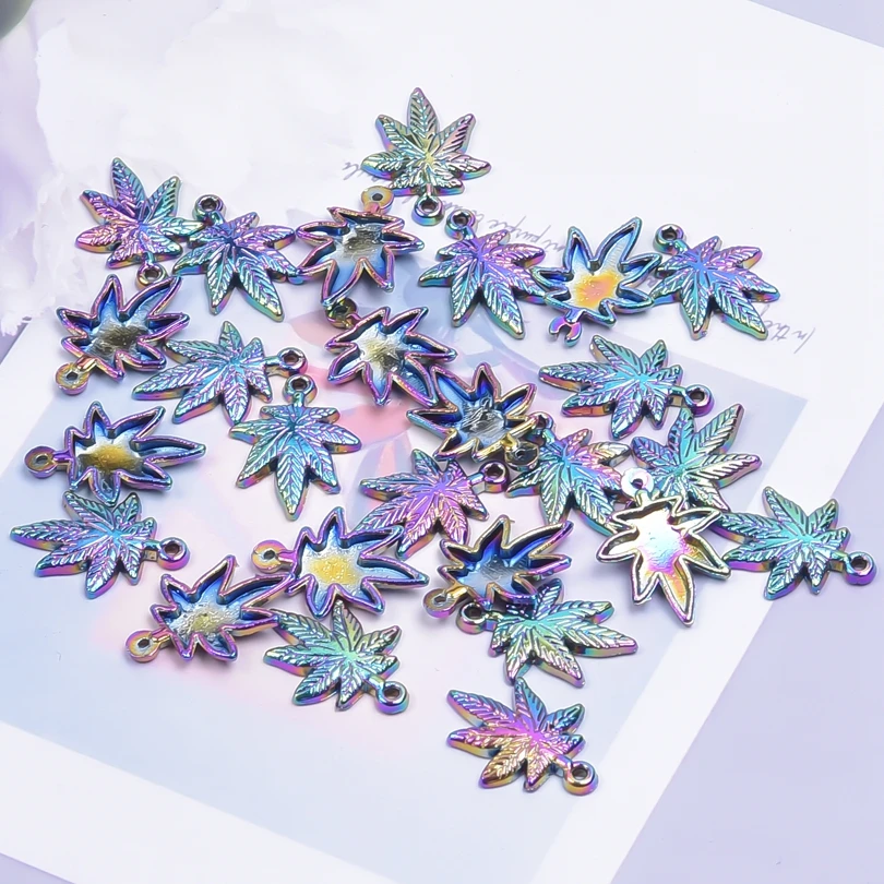 20pcs/lot Vintage Maple Leaf Alloy Charm Rainbow Color Punk Pendant Charm for Jewelry Making DIY Earring Bracelet Craft Supplies