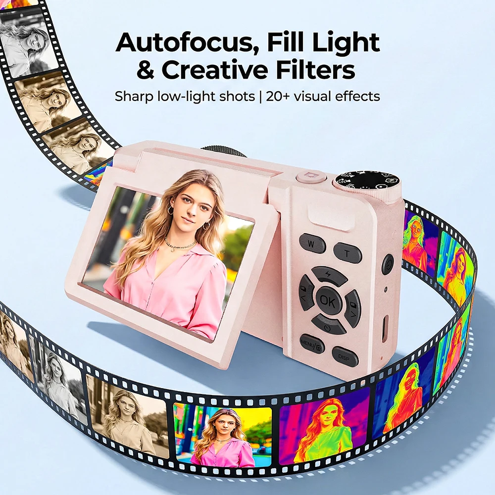 A66 32GB CCD 카메라 4K 비디오 2000mAh 장시간 녹화 3.0인치 플립 스크린 뷰티 레코드 사진 촬영 디지털 카메라 (여자아이 선물용)