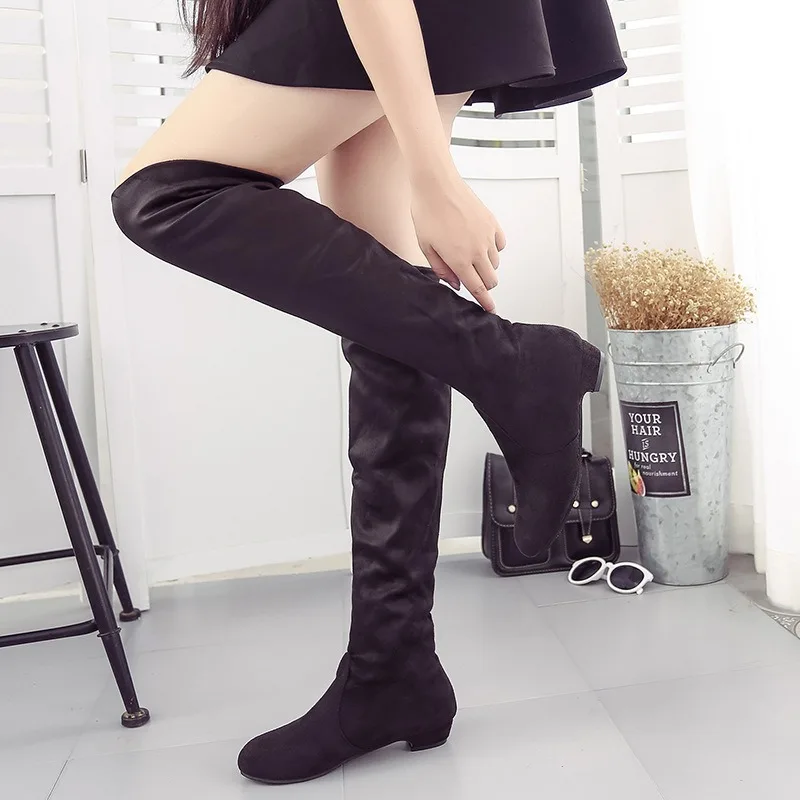 Women's High Boots Shoes Fashion Women Over The Knee Boots New Autumn Winter Flock Botas Feminina Thigh High Ladies