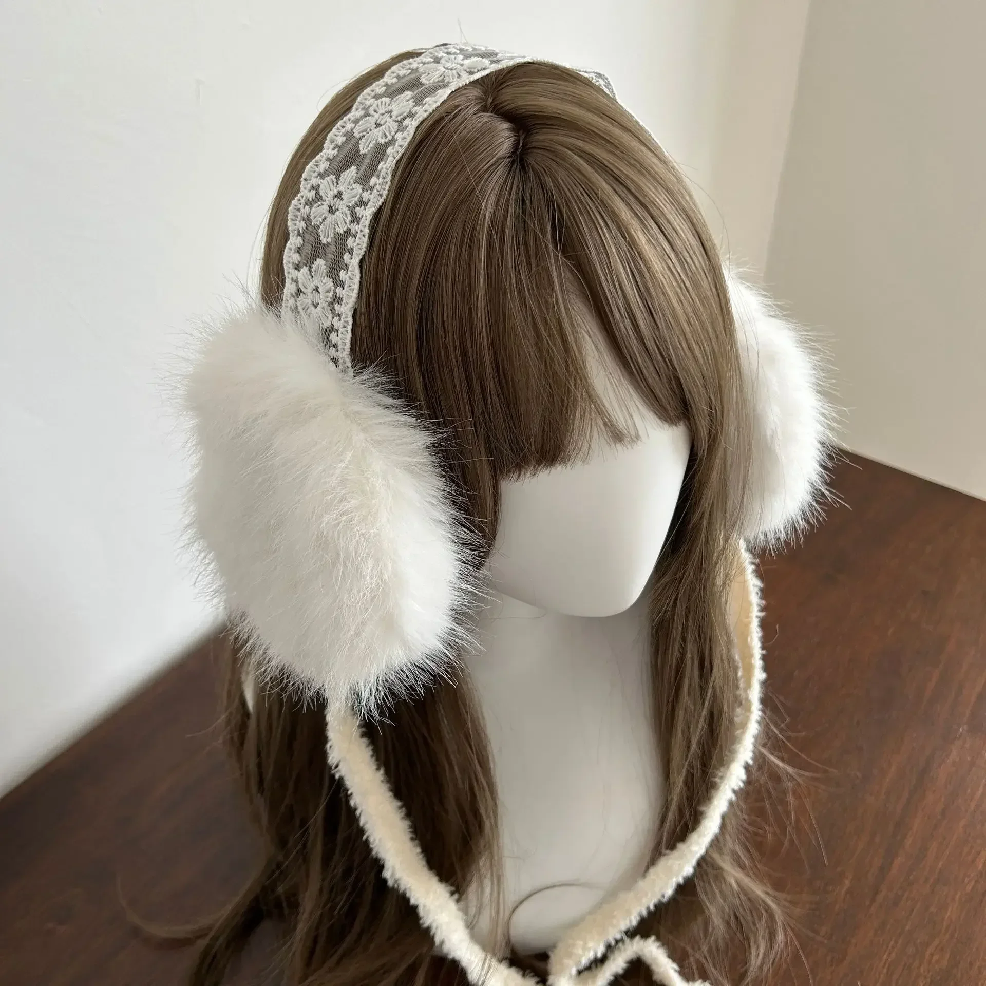 Warm Earmuffs Lace Bow Earmuffs Winter Warm Thickened Women Kawaii Japanese JK Tape Ear Protection hairband Cycling Earbags Y2k Accessories
