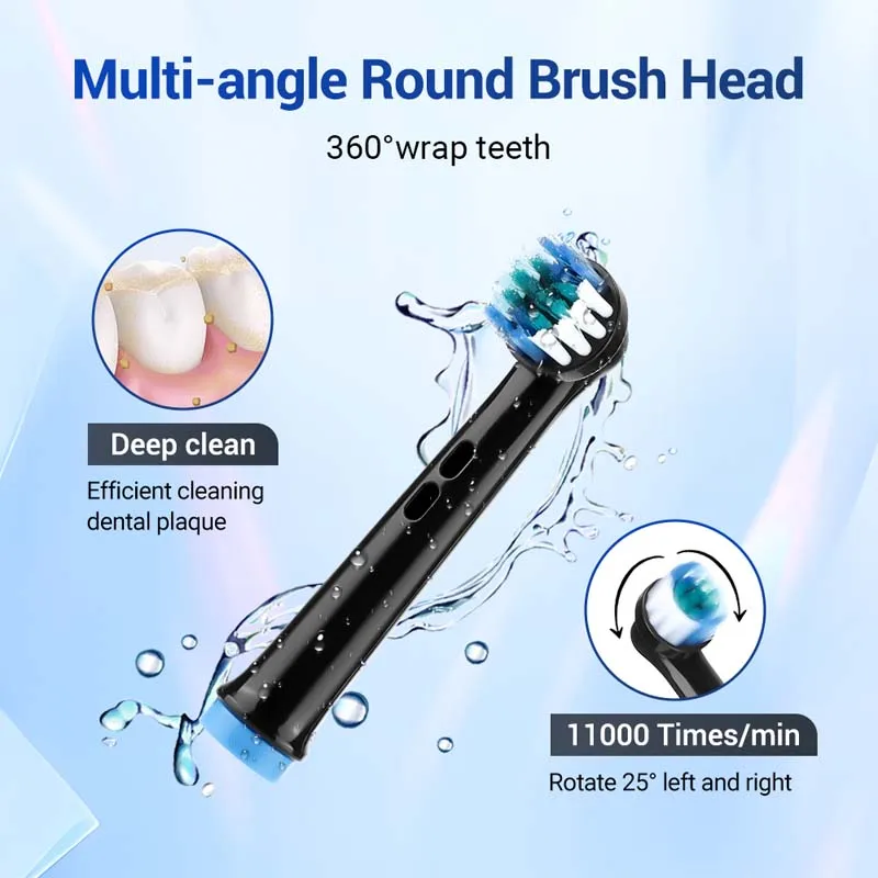Electric Ultrasonic Sonic Toothbrush Waterproof Round Head Rotating 4 Heads Replacement Home Use Electric Toothbrush