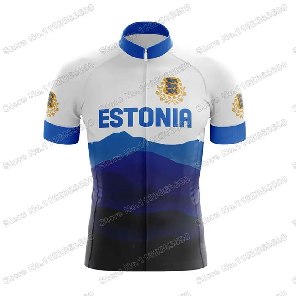Estonia National Team Cycling Jersey Set Summer Cycling Clothing Men Road Bike Suit Bicycle Bib Shorts MTB Riding Uniform