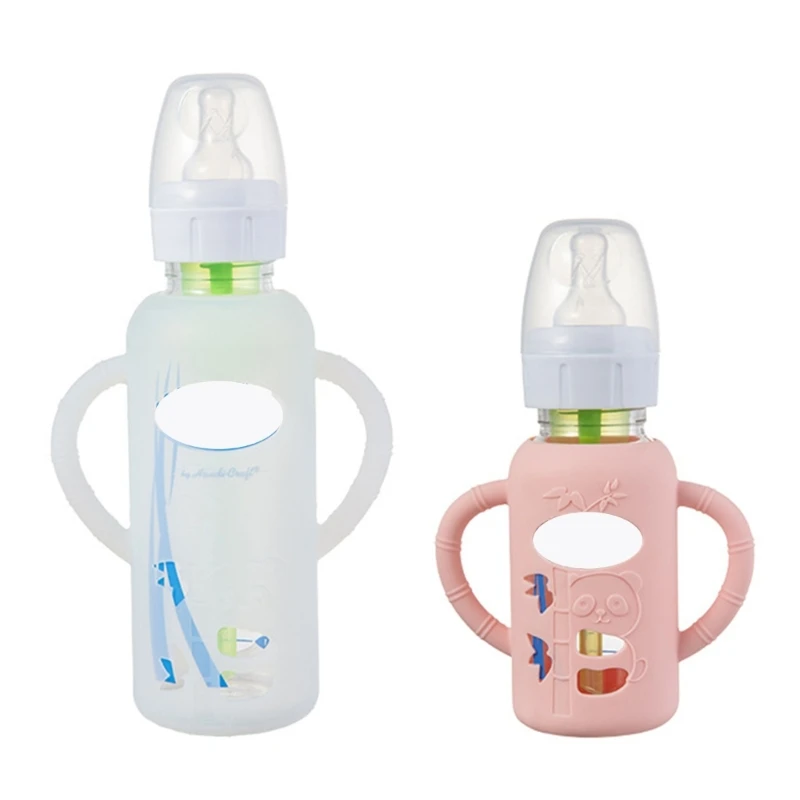 Milk Bottle Feeding Bottle Glass Milk Bottle Bottle Grip Handle Soft Silicone Protective Cover for 120/250ml Glass Baby Bottles Handle Grip Case Shockproof Sleeve Protector