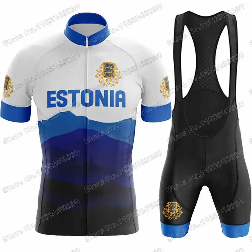 Estonia National Team Cycling Jersey Set Summer Cycling Clothing Men Road Bike Suit Bicycle Bib Shorts MTB Riding Uniform