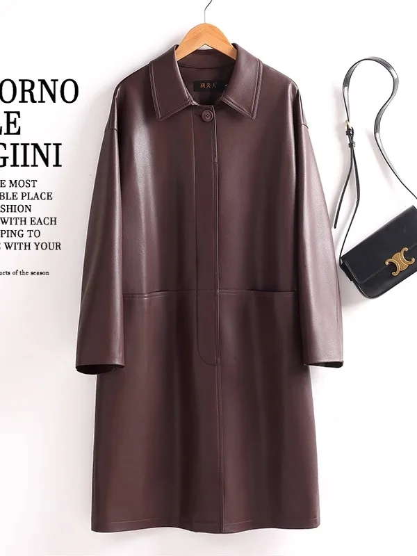 Women's Mid-Length Sheepskin Leather Jacket 2025 Autumn New Style Loose Slimming Casual Personality Sheep Leather Coat