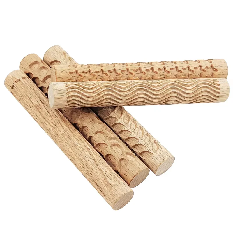 Clay Modeling Pattern Rollers Wooden Texture Rollers for Clay Pottery Handmade Roller Set Snowflakes Stars Wood Wave polymer clay tools,pottery tools,clay sculpting tools,pottery sculpting tools,clay craft tool
