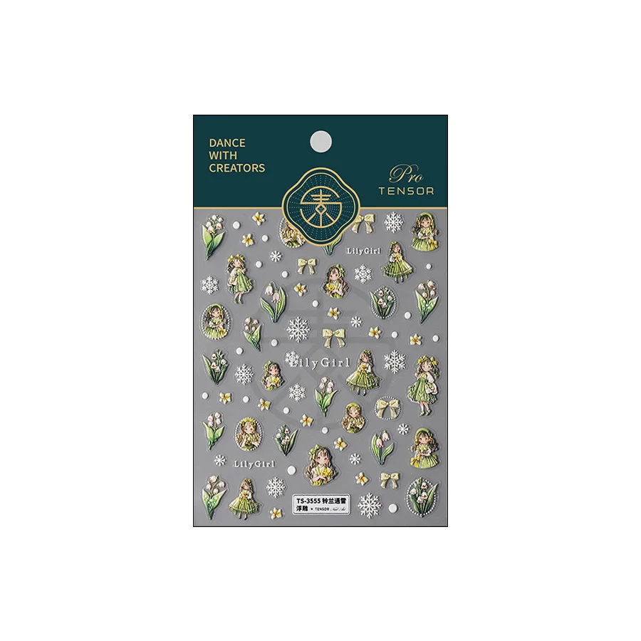 Lovely Lily of The Valley Girls Cartoon 5D Embossed Reliefs Self Adhesive Nail Art Stickers Cute 3D Manicure Decals