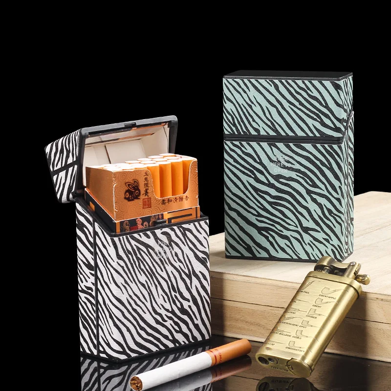 

Zebra patterned plastic 20 thick cigarette box Portable cover buckle whole Anti moisture male cigarette case Gadgets for Men