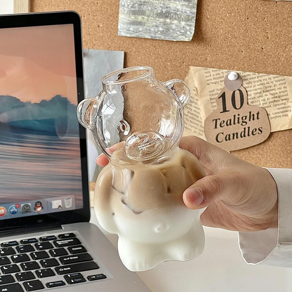 빨대 포함 크리에이티브 귀여운 곰 커피 머그잔, 투명 컵, 맥주 우유 커피 물컵, 도매 유리 음료 용기 머그잔 세트, 320ml