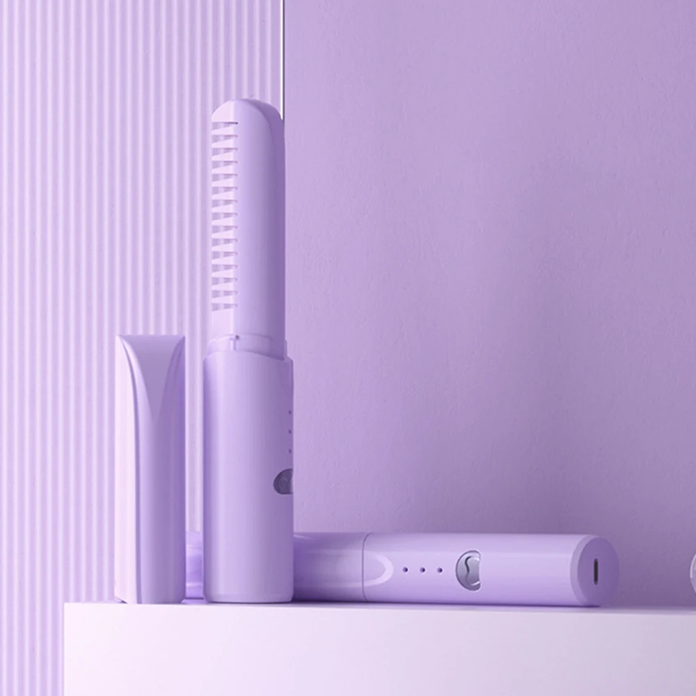 Anti-Scald Cordless Hair Straightener Brush Electric USB Rechargeable Hair Straightener Brush Comb for Home Travel