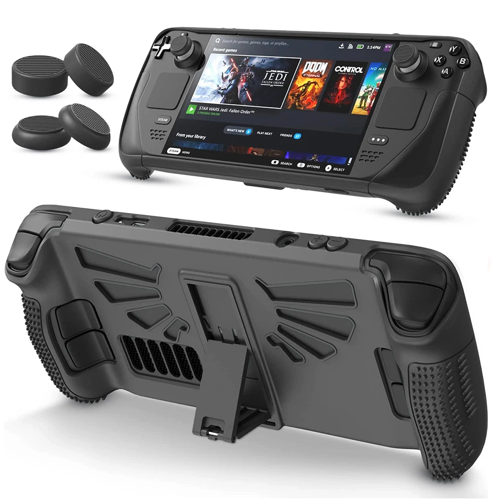 

Case For Steam Deck Standing Protective Thickening Silicone Protector Soft Cover Skin Shell with 2 Pairs Thumb Grips