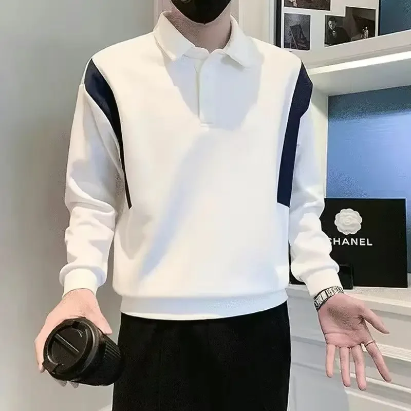 thumbnail image 1 of Jersey de invierno de gran tamaño para hombre, polos de gran tamaño, sudaderas formales de negocios coreanas de otoño para hombre con cuello elástico Emo Y2k, 1 of 5