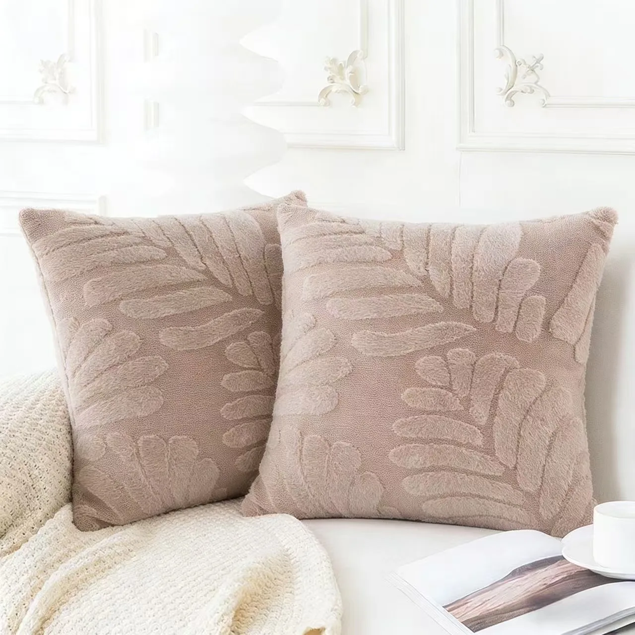 Set of 2 Ultra-Soft Plush Throw Pillow Covers