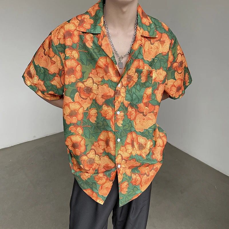 

2022 Summer Beachwear Loose Floral Vintage Streetwear Vacation Shirts With Flowers Printed Oversize Casual Blouse Mens Clothing