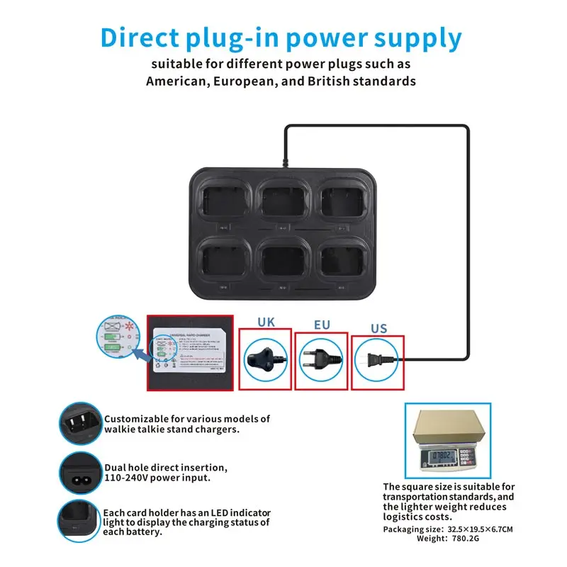 walkie-talkie Six-Way Charger two way radio stand charger Desktop For baofeng BF-888S BF-888H BF-88E BF-777S BF-666S BF-C1 H-777