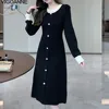 VigoAnne 2025 Female Spring Autumn Solid Knit Dress Woman Long Sleeve O Neck Knitted Dresses Lady Party Tight Long Sweater Dress 3