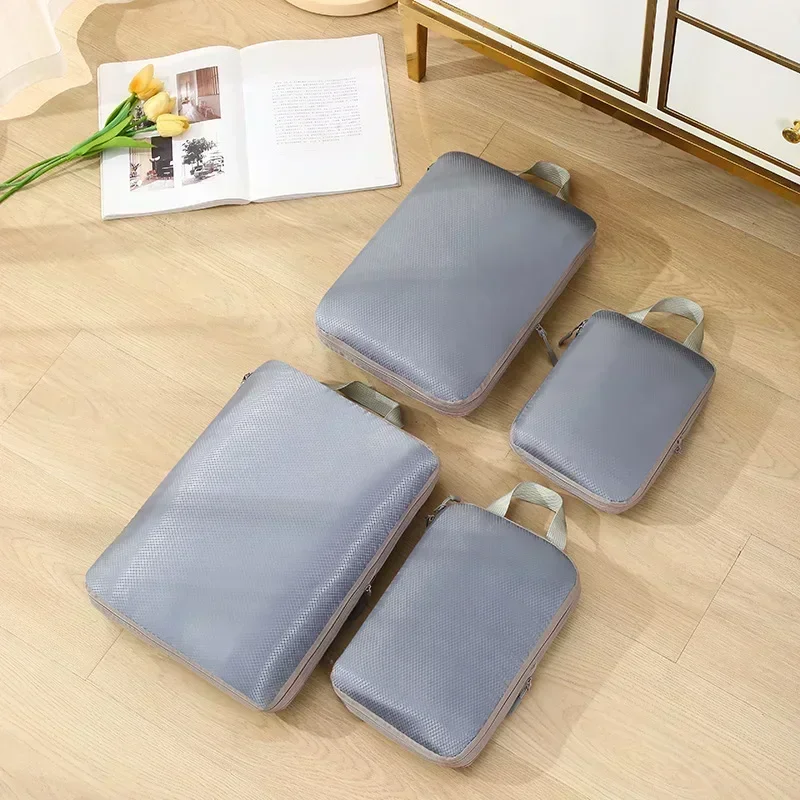 4-Piece Travel Compression Packing Cube Set - Portable Waterproof Luggage and Clothes Organizers