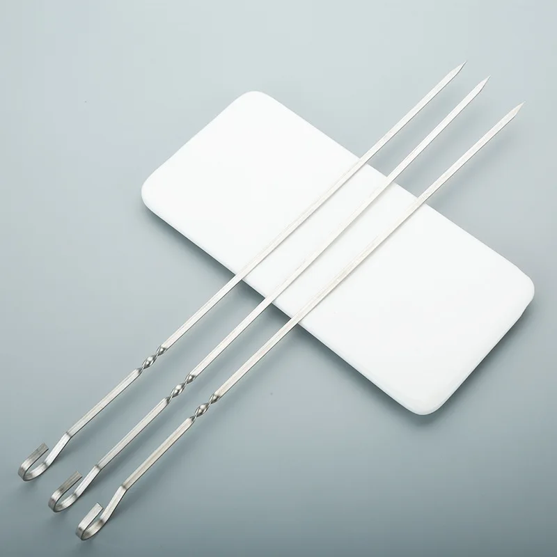 BBQ Fork 10pcs BBQ Utensil Outdoor Camping Picnic Wide Sticks Stainless Steel Barbecue Skewer Reusable Grill Sticks
