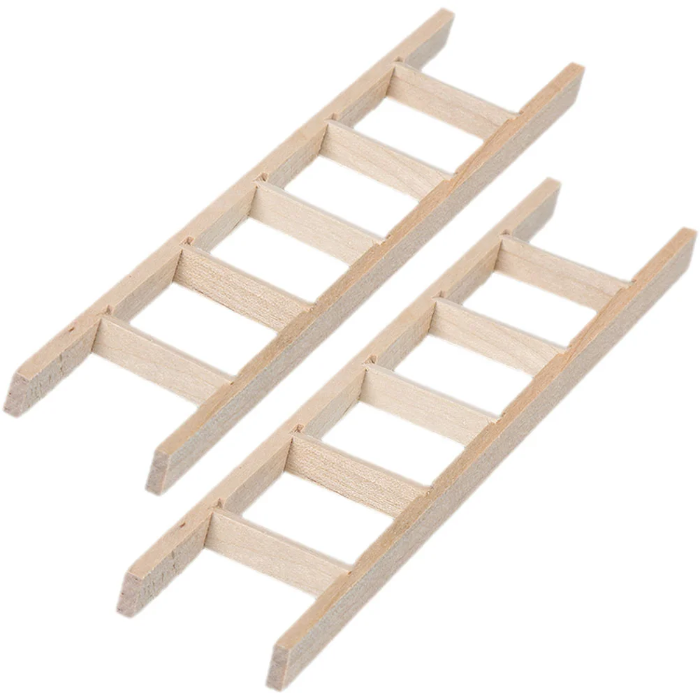 

2 Pcs House Ladder Mini Decor Ornament Accessories Layout Props for Wooden Stairs Small Ladders Miniature