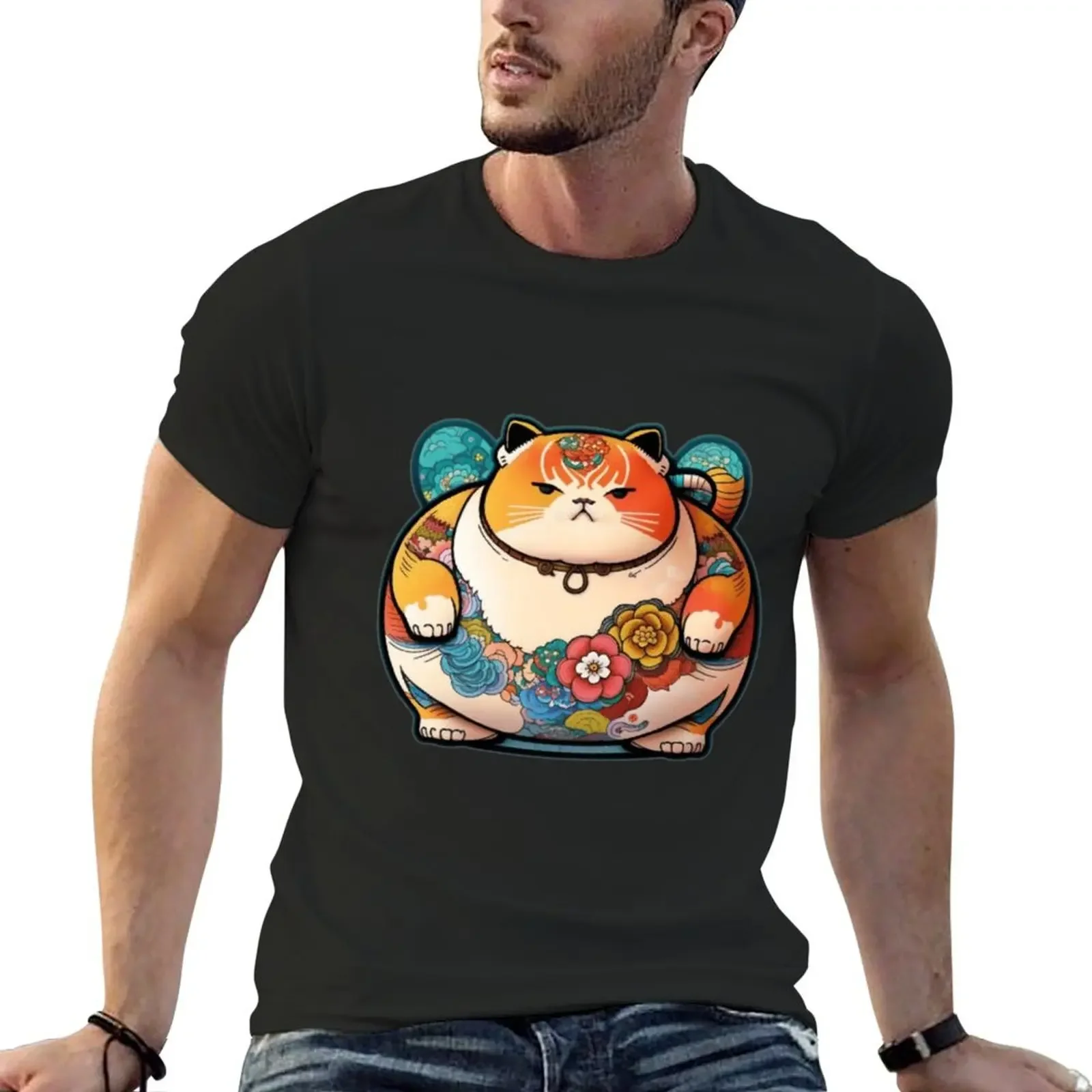 

Sumo Kitty T-shirt customs anime summer tops Men's cotton t-shirt